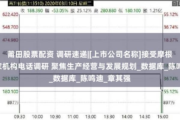 莆田股票配资 调研速递|[上市公司名称]接受摩根大通等14家机构电话调研 聚焦生产经营与发展规划_数据库_陈鸣迪_章其强