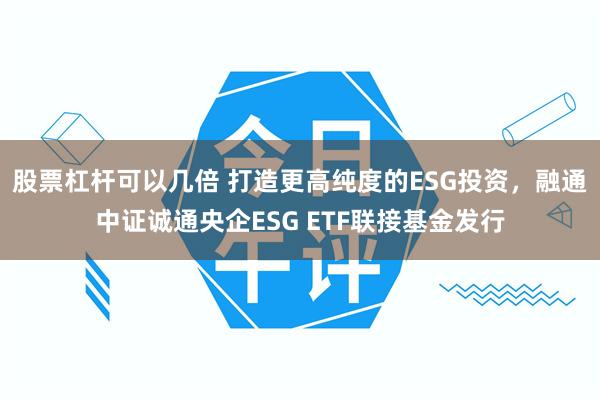 股票杠杆可以几倍 打造更高纯度的ESG投资，融通中证诚通央企ESG ETF联接基金发行